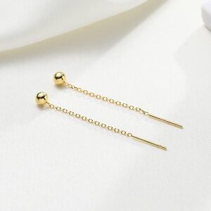 SAVVY CIE BALL CHAIN THREADER EARRINGS 18k GOLD PLATED OVER STERLING SILVER NWT